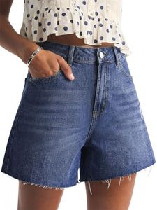 PINKMSTYLE Womens Jean Shorts High Waisted Casual Ripped Denim Boyfriend Short Frayed Hem Summer Trendy Jorts Blue Large