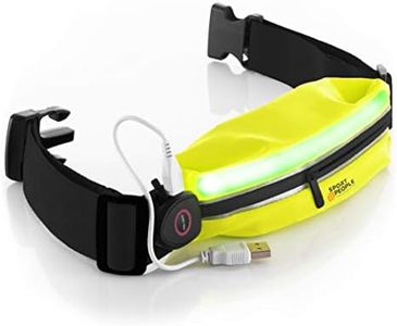 Sport2People Running Belt USA Patented - Hands-Free Workout Fanny Pack - iPhone X 6 7 8 Plus Buddy Pouch for Runners - Freerunning Reflective Waist Pack Phone Holder - Fitness Gear Accessories, Yellow-black LED