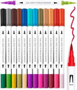 SUPER TOY 24 Color Shades Dual Tip Acrylic Brush Marker Pen Set for Kids Adult Coloring Drawing Planner Art Craft Supplies (12 Pen = 24 Shades) Creative Gift Ideas