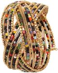 Touchstone New Indian Bollywood Desire Beautiful Beaten Brass Multicolor Glass Pipe Beads Wrist Decorative Designer Jewelry Cuff Bracelet in Antique Gold Tone for Women