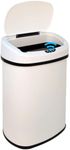 Ruesleag 13 Gallon Kitchen Trash Can Automatic Touch Free Garbage Can with Lid Stainless Steel Anti-Fingerprint Mute 50 Liter Waste Bin for Bedroom Home Office Living Room (White)