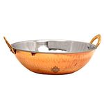 INDIAN ART VILLA Hammered Steel Copper Kadhai Wok Bowl, Serving Dishes, Tableware, Volume- 2250 ML, Set of 1