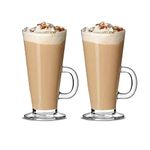 Latte Glasses Tea & Coffee Cups Pack of 2-270ml Temperature Resistant Hot Drink Cafe Mugs with Handle Ideal for Milk Juice Ice Cream Latte, Cappuccino, Espresso and Hot Chocolate