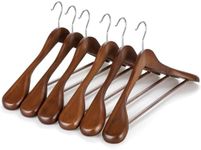 TOPIA HANGER Wide Shoulder Wooden Hangers, Suit Hangers with Non Slip Pants Bar & 360° Swivel Hook, Solid Wood Heavy Duty Coat Hanger, 6 Pack (Walnut)-CT02WA