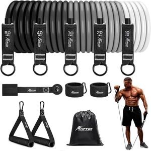 HPYGN Resistance Bands Set, 150lb Exercise Resistance Bands with Handles, 5 Tube Fitness Bands with Door Anchor, Handles, Portable Bag, Legs Ankle Straps for Muscle Training