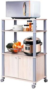 KOMFOTTEU Carrello da Cucina a 3 Livelli per Microonde, Carrello Portaoggetti con Ruote e Armadio con Porta, Carrello di Servizio in Legno, Organizer per Sala da Pranzo, 60 x 40 x 98 cm (Naturale)
