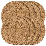 JEUIHAU Set of 8 Water Hyacinth Braided Placemat, 13 Inch Round Placemats Rattan Placemats, Natural Wicker Seagrass Rattan Placemats Non-Slip Woven Placemats for Dining Table, Decoration