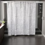 Encasa XO Bathroom Shower Curtain 6 Feet with 10 Hooks | (56x72 in) Quick Dry Heavy Printed Polyester Fabric Bathroom Curtains Waterproof | Machine Washable, Mould & Mildew Resistant - Boho Maze Grey
