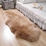 Soft Cozy Genuine Fluffy Sheepskin Rug, Shaggy Wool Fur Area Rug for Bedroom Living Room Sofa Chair Cover Dog Pray Cushion(Light Brown,2FT×6FT)