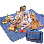 SOMIYAMI Picnic Blanket Waterproof, Tartan Camping Blanket, Picnic Mat With Carrying Handle, Garden Outdoor Beach Blanket Washable Multipurpose Camping Blanket 150 x 200cm (Blue)