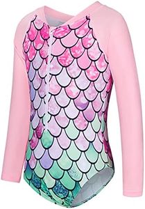 uideazone Baby Girls One-Piece Zippered Swimsuit Swimwear UPF 50+ Rashguard Long Sleeve Bathing Suits Summer Sun Protection Sunsuit Toddler Girls