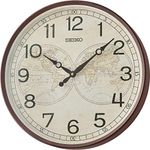 SEIKO Elegant Round Brown Color Plastic Analog English Numbers Home/Office Decor Wall Clock with World Map Print On Dial (Size: 42 x 7 x 42 CM | Weight: 2100 gram) QXA803BN