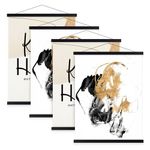 Benjia 4 Pack 18x24 18x12 Poster Frame, Magnetic Light Wood Frame Hanger for Photo Picutre Canvas Artwork Art Print Wall Hanging (4 Packs, 18", Black)