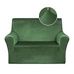 Pretty Jolly Velvet Loveseat Cover Super Soft 1-piece Green Slipcover for Loveseats Stretch Universal Spandex Couch Cover for Living Room Easy Fit Washable Duration Furniture Sofa Protector for Pets