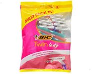 BiC Twin Lady, Disposable Razor, Assorted, Women's Razor, Peach Fuzz Remover, Shavers for Women, Bikini Trimmer, Hair Removal Blade, Manual Shaving, Razor Blades for Women (15 Pieces)