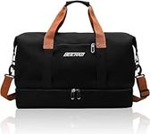 Sports Duffle Bag,Mens Gym Bag with Wet Compartment and Waterproof Wet Pockets, Sports Bags for Sport Traveling Yoga（Black）