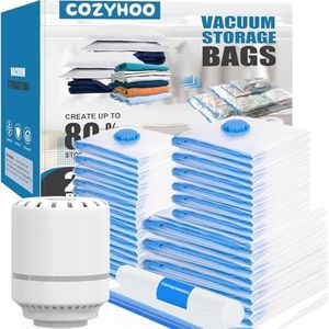 26 Combo Vacuum Storage Bags with Electric Pump,Travel Garment Bags(4 Jumbo, 4 Large, 6 Medium, 6 Small, 6 Roll),Travel Clothes Space Saver Bags,Bags for Clothes & Bedding
