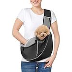 Pawaboo Dog Sling Carrier, Dog Papoose with Zipper Touch Pocket, Hand Free Breathable Mesh Puppy Carrier, Crossbody Satchel Dog Purse with Adjustable Strap for Outdoor Travel, Black, Medium