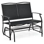 COSTWAY 2-Person Outdoor Glider Bench, Patio Double Swing Gliding Chair Loveseat, Steel Frame Fabric Garden Relax Rocking Chair for Balcony, Porch, Backyard and Poolside (Black)