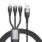 Sounce 100W/6A Speed Fast Charging USB 3.0 Cable 4 Ft/1.2m to 3-in-1 Long Charging Cord with Type C + Micro USB + Lightning Connector 480 Mbps Data Transfer for Laptop,Tablets,Smartphones & More,Black