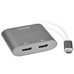 kwmobile USB Type C Dual HDMI Adapter - 3.1 Type-C Display Port to 2x HDMI 4k 30Hz Multiport Hub - 2 in 1 Display Splitter Aluminium Frame in Silver