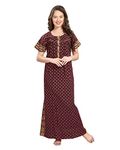 AV2 Women's Cotton Printed Maxi Nightgown (1159AL) Maroon, Large