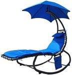 BalanceFrom Hanging Rocking Curved Chaise Lounge Chair Swing with Cushion, Pillow, Canopy, Stand and Storage Pouch, 330-Pound Capacity, Rocking Chair, Blue