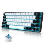 Snpurdiri 60% Wired Mechanical Gaming Keyboard, Ice Blue LED Backlit 61 Keys Mini Wired Office Keyboard for Windows Laptop PC Mac (Black-White, Blue Switches)