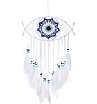 SoulQool Evil Eye Dream Catcher,Good Luck Charm Dream Catcher,Handmade Boho Crochet Dream Catcher with Feathers Beads for Home Wall Art,Hanging Ornament Bedroom Decoration Craft Gift (White)