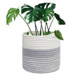 tenn well 20cm Plant Pot with Liner, Cotton Indoor Planter Woven Storage Basket for Indoor Plants Flower Pot and Home Decoration (White and Grey)