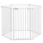 PawHut 2 in 1 Multifunctional Dog Pen, Safety Pet Gate, Six-Panel Dog Playpen with Double-Locking Door, Foldable Dog Barrier for Medium Dogs, 90Hcm - White