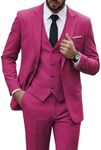 YND Men's Slim Fit 3 Piece Suit, One Button Jacket Vest Pants Set with Tie, Solid Party Wedding Dress Blazer, Tux Waistcoat and Trousers Fuchsia