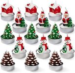 THE TWIDDLERS 15 Mini Christmas Unscented Tea Light Candles in 4 Assorted Designs (Xmas Tree, Santa, Snowman, Pinecone) Ideal for Home Decor, Dinner Tablle, Parties