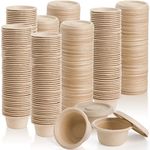 Yesland 200 Pack 2 Oz Natural Bagasse Fiber Cups with Lids, Paper Tasting Cups Disposable Sample Food Cup, Compostable Sauce Containers for Snack Tasting Charcuterie