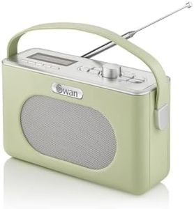Swan Green Retro Radio, 3W Power Output, 24 Hour Auto Adjusting Clock, Auto/Manual Scan, 20+ Pre-Set Stations, 3.5mm Headphone Jack, Digital DAB & FM Radio, SRA43010GN