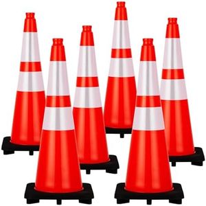 Traffic Cones 28", 6 PCS Safety Cones, PVC Orange Safety Road Parking Cones with 2 Reflective Collars,Hazard Construction Cones for Construction Traffic Parking