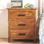 DRIFTINGWOOD Solid Sheesham Bedside Table | Wooden Bed Side Tables with Drawers | Nightstand Side Table for Bedroom | Nigh Stand End Table with 3 Drawers Storage for Home | Rosewood, Honey Finish