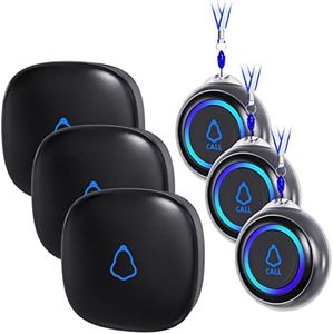 Caregiver Pager, Wireless Call Button for Seniors/Elderly at Home, 3 SOS Buttons + 3 Receivers Medical Life Alert System, Emergency Panic Call Bell, Nurse Calling & Patient Assistance Alarm