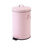 Kitchen Trash Can with Lid, Pink Bathroom Garbage Can, Round Waste Bin Soft Close, Retro Vintage Metal Garbage Bin For Office Foot Pedal Step, 12 Liter/3 Gallon, Glossy Pink