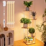 Dreyoo Plant Stand with Grow Light Indoor, 5 Tier 5 Potted Sturdy Metal Plant Shelf, Multiple Plant Holder Tall Plant Ladder for Display Plant Flower Corner Living Room Office (White, Wood Color)