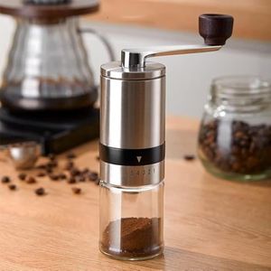 Frafuo Burr Coffee Grinder Manual Coffee Grinder Stainless Steel Hand Coffee Grinder Coffee Machine with Grinder Coffee Bean Grinder with Conical Ceramic Burr Adjustable Settings