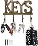 Comfify Key Holder for Wall - Cast Iron Decorative Farmhouse Rustic Wall Mount Key Organizer - 4 Key Hooks - Vintage Key Rack for Entryway with Screws and Anchors – 6x8” - Gold with Black