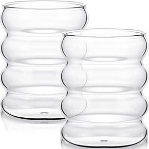 Cunhill 2 Pcs Glass Cup Cocktail Glass Creative Martini Glass Cup Glass Drink Cup Glass Goblet Clear Drink Cup for Juice Beer Wine Champagne Cocktail Home Kitchen Bar Party (Wave)