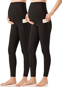 POSHDIVAH 2Pcs Women's Maternity Leggings Over The Belly Pregnancy Athletic Work Yoga Tights Pants with Pockets Pregnancy Gift Black Small