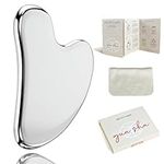 Rena Chris Gua Sha Facial Tools, Stainless Steel Gua Sha, Metal Gua Sha for Jawline Sculpting and Puffiness Reducing, Gua Sha Stainless Steel Tool, Skin Care Gift (Silver)