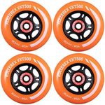 Rollerex VXT500 85A Inline Skate Wheels (4-pack w/bearings, spacers & washers) (Size & Color Options) -Indoor Outdoor- Intended for Roller Blade Wheel Replacement (80mm, Sunrise Orange)