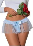 OYOANGLE Women's Mesh Babydoll Lingerie Cute Bow Tie Ruffle Lace Trim Thong Panty Low Rise Underwear Light Blue Medium