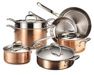 Lagostina Premium Martellata Tri-Ply Hammered Copper 11 Pc Kitchen Pots And Pans Cookware Set, Copper, (Q986Sb64)