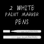 Beager 2Pcs White Acrylic Paint Markers for Rock Painting, 0.7mm Acrylic Paint Pens for Canvas Fabric Ceramic Wood Glass Metal Plastic DIY Crafts Extra Fine Tip Acrylic Markers Set