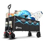 Sekey 400L Folding Beach Trolley, 440lbs Weight Capacity Heavy Duty Collapsible Festival Wagon Cart with Big All-Terrain Wide Wheels & Drink Holders, Foldable Wagon for Garden Camping, Black Grey